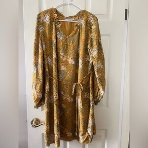 LOFT Mustard Floral Long Sleeve Dress